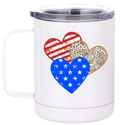 Patriotic Leopard Print Stars And Stripes Hearts 12 oz Stainless Steel Tumbler Cup