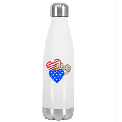 Patriotic Leopard Print Stars And Stripes Hearts Stainless Steel Insulated Water Bottle