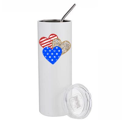 Patriotic Leopard Print Stars And Stripes Hearts Stainless Steel Tumbler