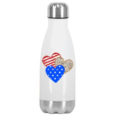 Patriotic Leopard Print Stars And Stripes Hearts Stainless Steel Insulated Water Bottle