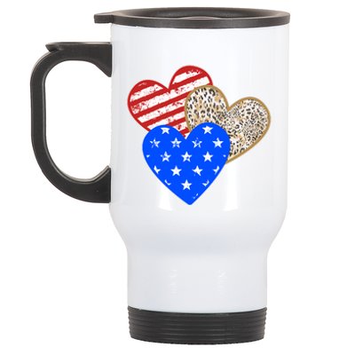 Patriotic Leopard Print Stars And Stripes Hearts Stainless Steel Travel Mug