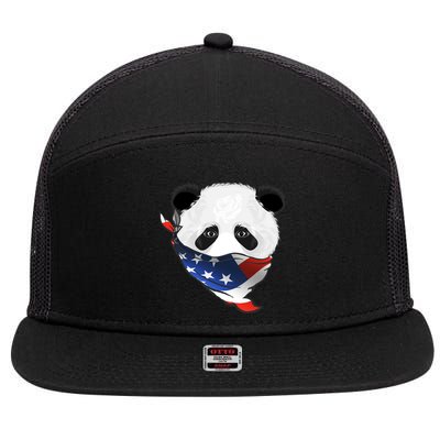 Patriotic Panda American Bandanna Flag 7 Panel Mesh Trucker Snapback Hat