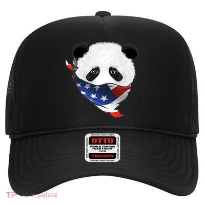 Patriotic Panda American Bandanna Flag High Crown Mesh Back Trucker Hat