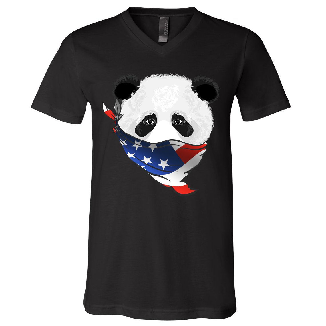 Patriotic Panda American Bandanna Flag V-Neck T-Shirt