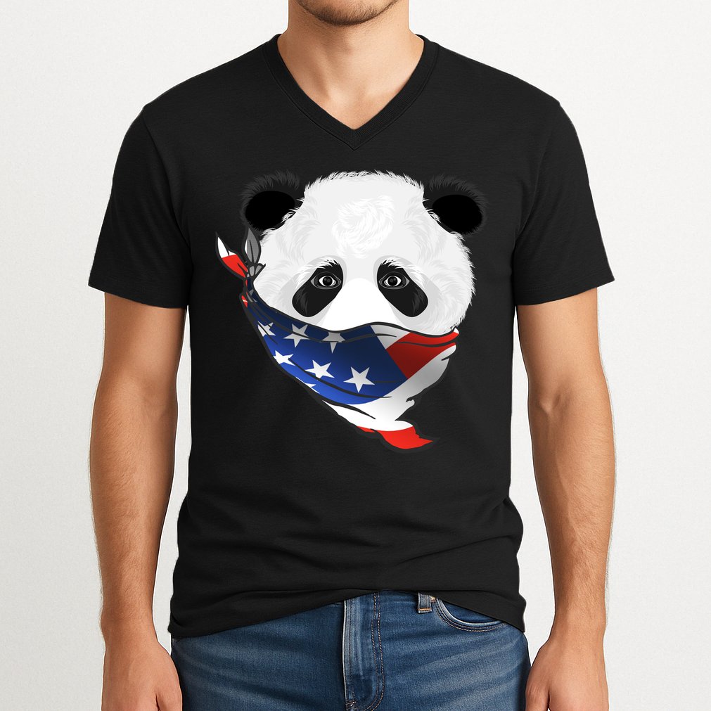 Patriotic Panda American Bandanna Flag V-Neck T-Shirt