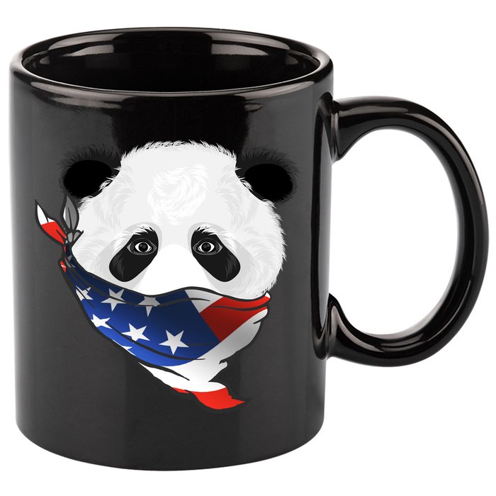 Patriotic Panda American Bandanna Flag 11oz C Handle Ceramic Mug