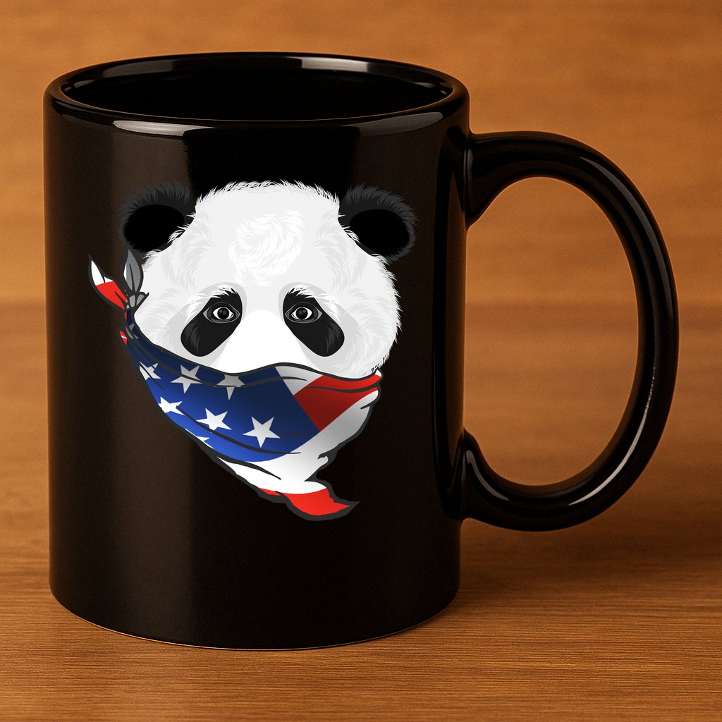 Patriotic Panda American Bandanna Flag 11oz C Handle Ceramic Mug