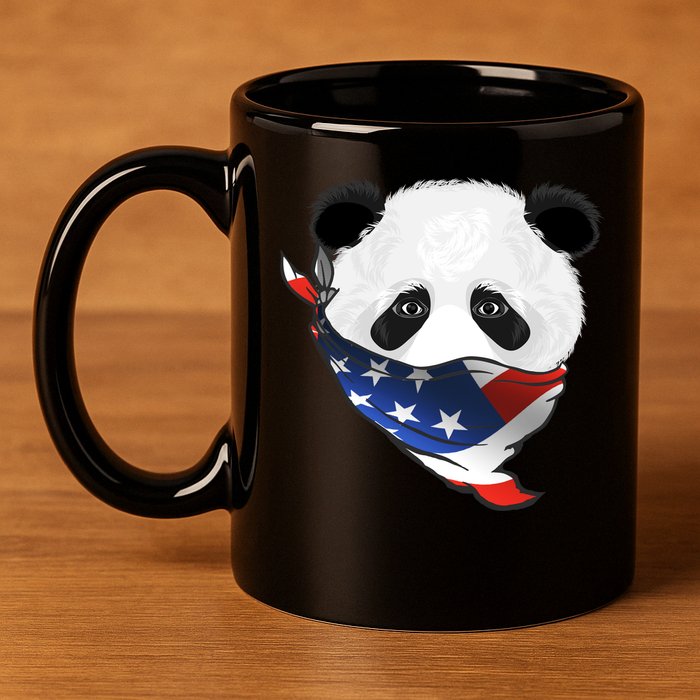 Patriotic Panda American Bandanna Flag 11oz C Handle Ceramic Mug