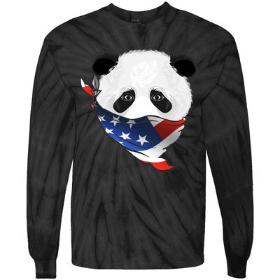 Patriotic Panda American Bandanna Flag Tie-Dye Long Sleeve Shirt