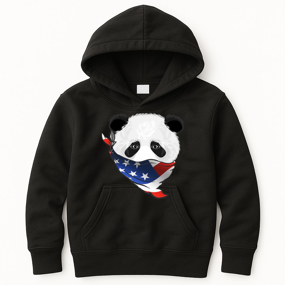 Patriotic Panda American Bandanna Flag Kids Hoodie