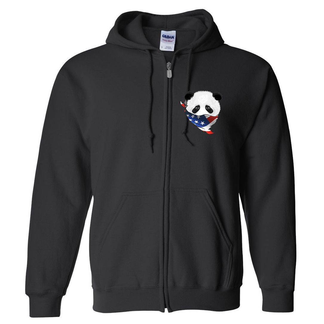 Patriotic Panda American Bandanna Flag Full Zip Hoodie