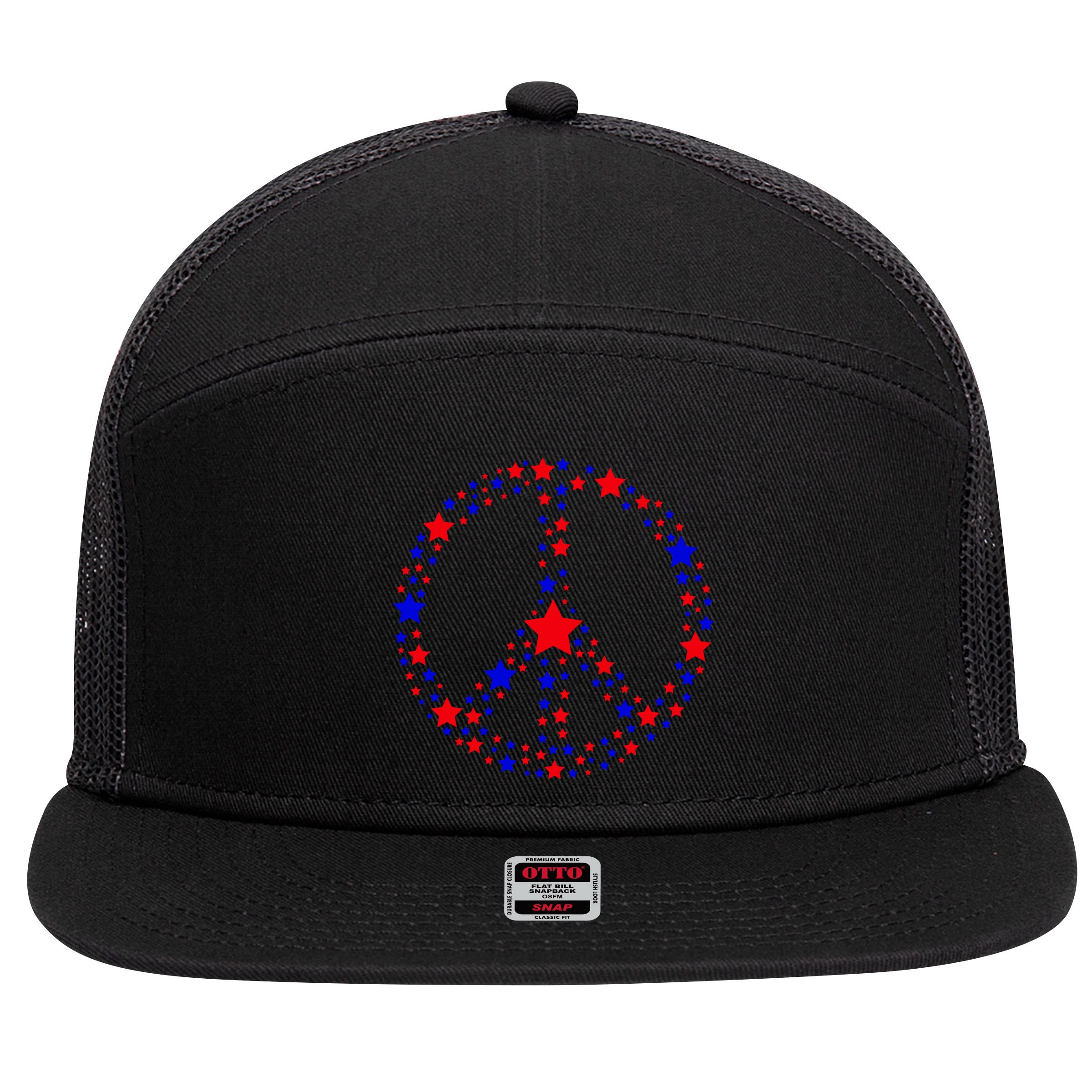 Patriotic Peace Sign Stars 7 Panel Mesh Trucker Snapback Hat