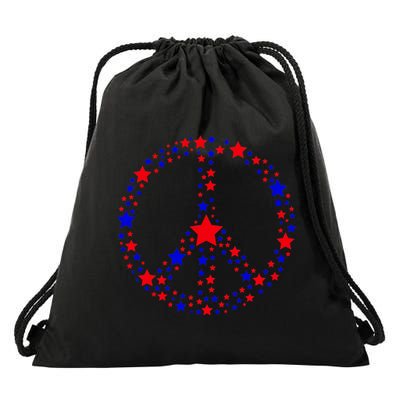 Patriotic Peace Sign Stars Drawstring Bag