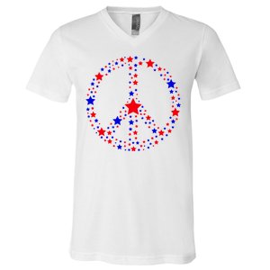 Patriotic Peace Sign Stars V-Neck T-Shirt