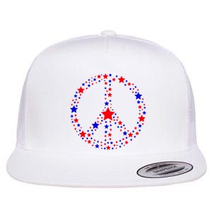 Patriotic Peace Sign Stars Flat Bill Trucker Hat