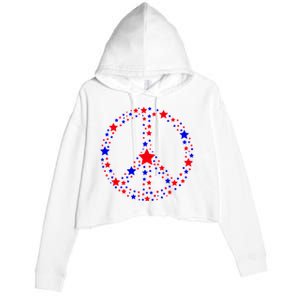 Patriotic Peace Sign Stars Crop Fleece Hoodie