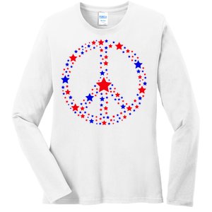 Patriotic Peace Sign Stars Ladies Long Sleeve Shirt