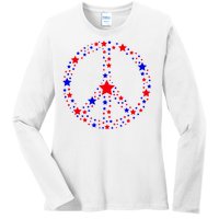 Patriotic Peace Sign Stars Ladies Long Sleeve Shirt