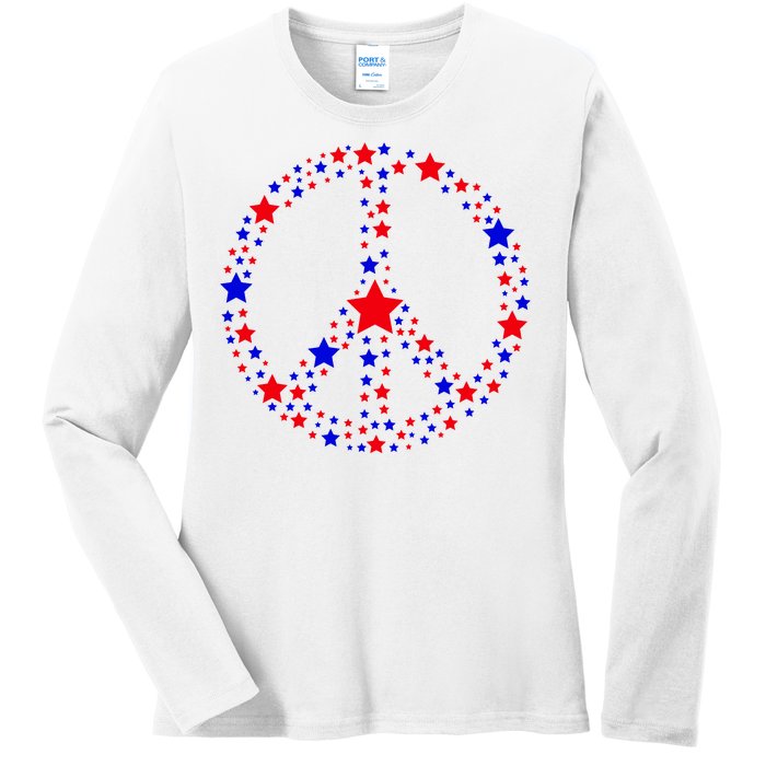 Patriotic Peace Sign Stars Ladies Long Sleeve Shirt