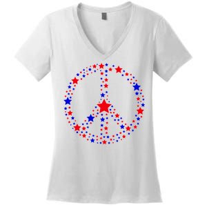 Patriotic Peace Sign Stars Women's V-Neck T-Shirt