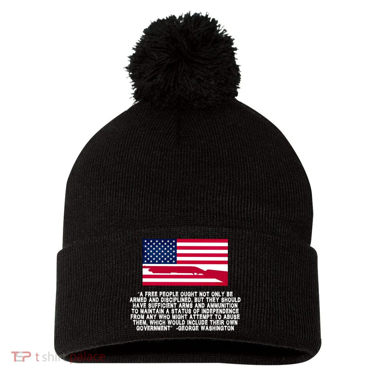 Patriotic Quote George Washington Pom Pom 12in Knit Beanie