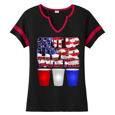 Patriotic Shut Up Liver You're Fine USA  Ladies Halftime Notch Neck Tee