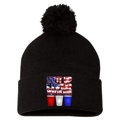 Patriotic Shut Up Liver You're Fine USA  Pom Pom 12in Knit Beanie