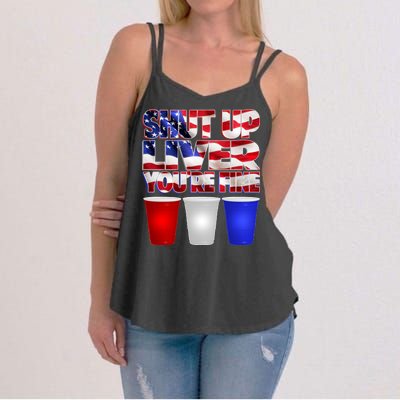 Patriotic Shut Up Liver You're Fine USA  Women's Strappy Tank