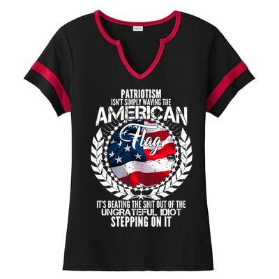 Patriotism American Flag Ladies Halftime Notch Neck Tee