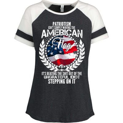 Patriotism American Flag Enza Ladies Jersey Colorblock Tee