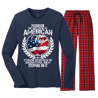 Patriotism American Flag Women's Long Sleeve Flannel Pajama Set 