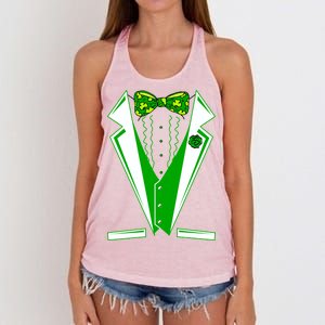 Patty Party Tuxedo Tux St Patrick's Day Women's Knotted Racerback Tank