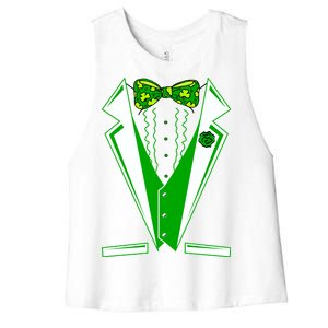 Patty Party Tuxedo Tux St Patrick's Day Women's Racerback Cropped Tank