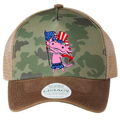Patriotic Axolotl USA Flag Funny 4th Of July United States Legacy Tie Dye Trucker Hat