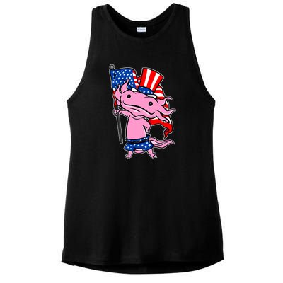 Patriotic Axolotl USA Flag Funny 4th Of July United States Ladies PosiCharge Tri-Blend Wicking Tank