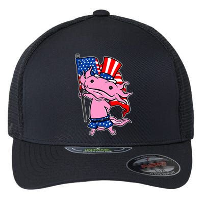 Patriotic Axolotl USA Flag Funny 4th Of July United States Flexfit Unipanel Trucker Cap