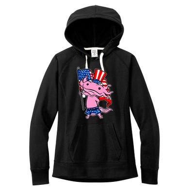 Patriotic Axolotl USA Flag Funny 4th Of July United States Women's Fleece Hoodie