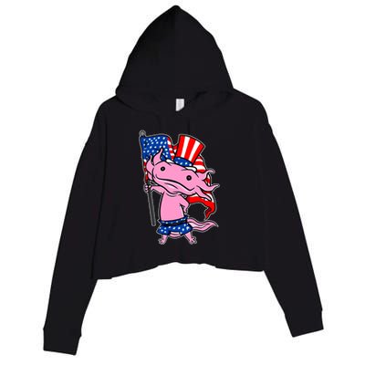 Patriotic Axolotl USA Flag Funny 4th Of July United States Crop Fleece Hoodie