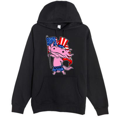 Patriotic Axolotl USA Flag Funny 4th Of July United States Premium Pullover Hoodie
