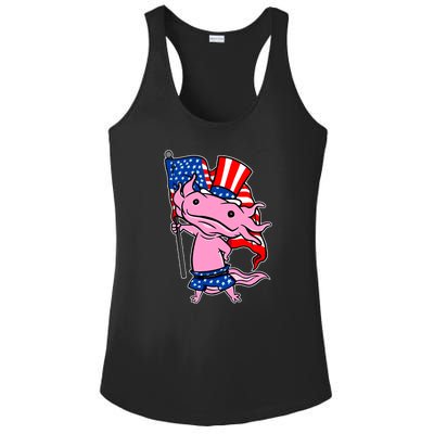 Patriotic Axolotl USA Flag Funny 4th Of July United States Ladies PosiCharge Competitor Racerback Tank