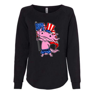 Patriotic Axolotl USA Flag Funny 4th Of July United States Womens California Wash Sweatshirt