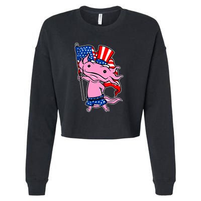 Patriotic Axolotl USA Flag Funny 4th Of July United States Cropped Pullover Crew