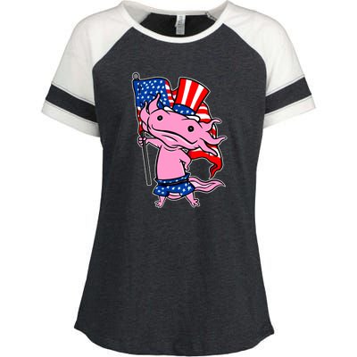 Patriotic Axolotl USA Flag Funny 4th Of July United States Enza Ladies Jersey Colorblock Tee