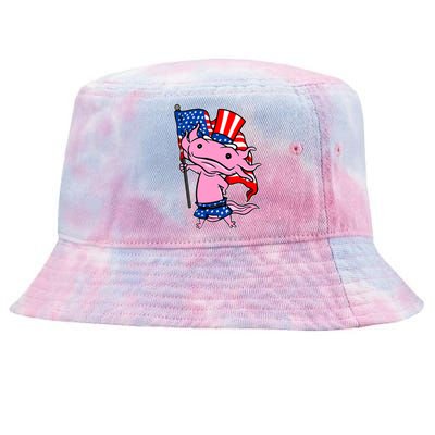 Patriotic Axolotl USA Flag Funny 4th Of July United States Tie-Dyed Bucket Hat