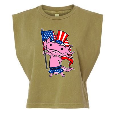 Patriotic Axolotl USA Flag Funny 4th Of July United States Garment-Dyed Women's Muscle Tee