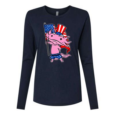 Patriotic Axolotl USA Flag Funny 4th Of July United States Womens Cotton Relaxed Long Sleeve T-Shirt