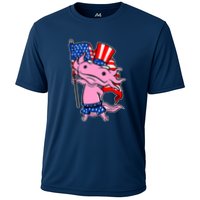 Patriotic Axolotl USA Flag Funny 4th Of July United States Cooling Performance Crew T-Shirt