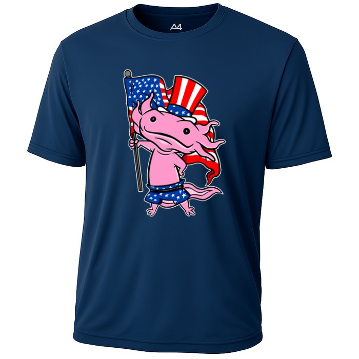 Patriotic Axolotl USA Flag Funny 4th Of July United States Cooling Performance Crew T-Shirt