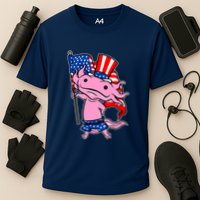 Patriotic Axolotl USA Flag Funny 4th Of July United States Cooling Performance Crew T-Shirt