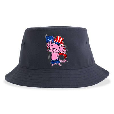 Patriotic Axolotl USA Flag Funny 4th Of July United States Sustainable Bucket Hat